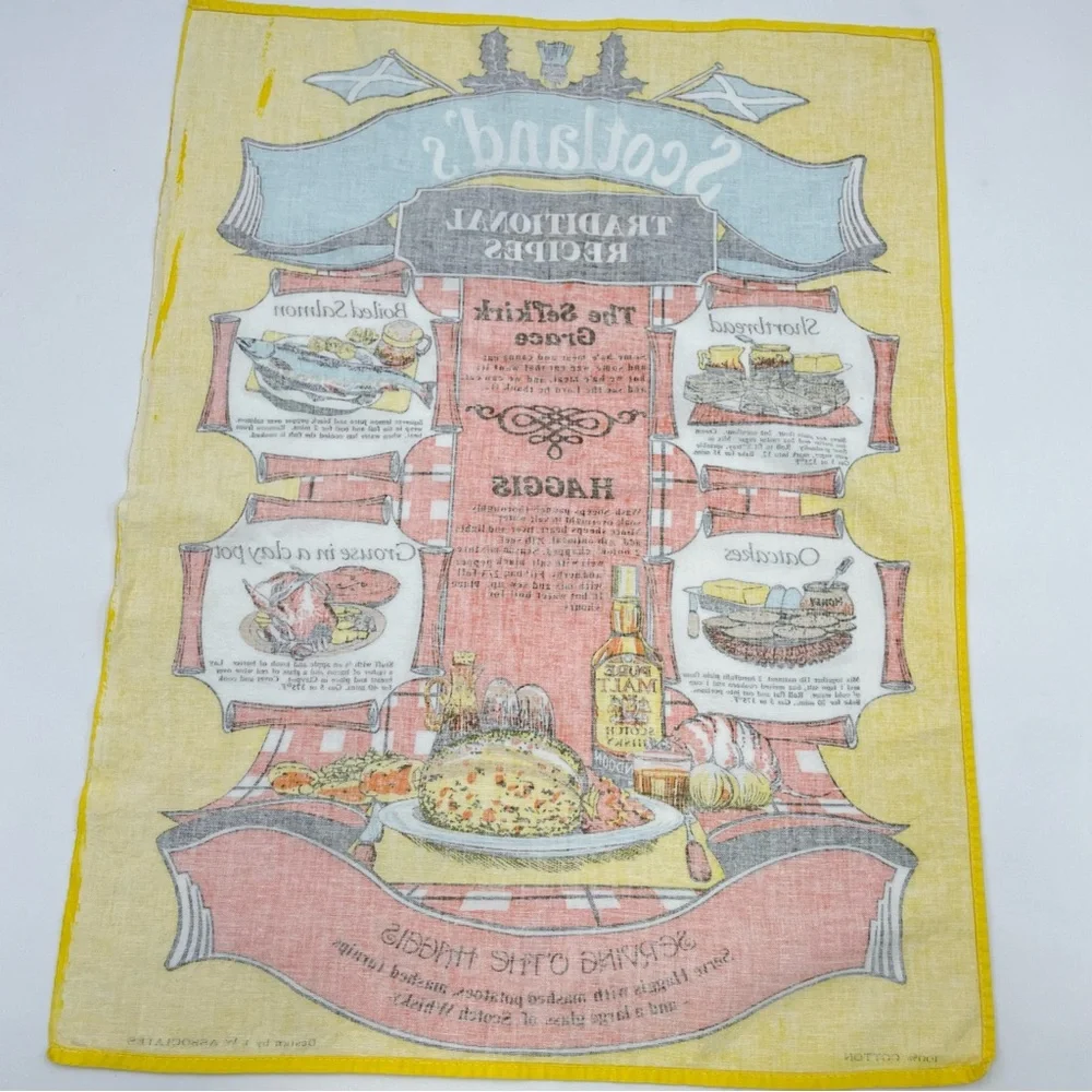 Vintage Scotland Tea Towel Traditional Recipes Haggis Kitsch Retro Kitchen Linen